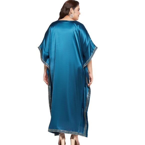 Gypsie Blu Women Plus Size Caftan Dress Satin Sequences Maxi Dresses for Gown - Picture 8 of 8